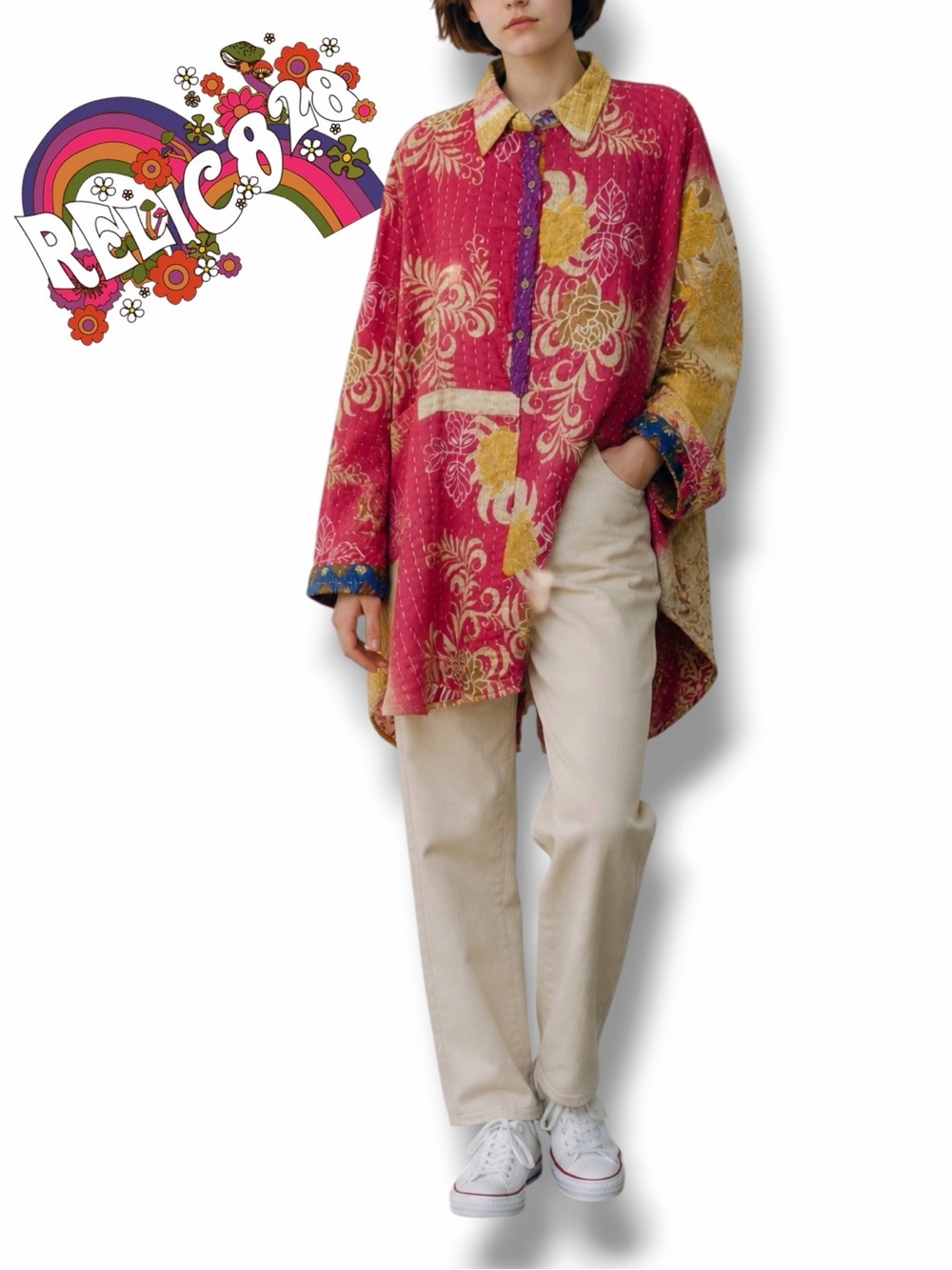 Relic828 Kantha Artwork Boho Handmade High-Low Tunic in Multicolor